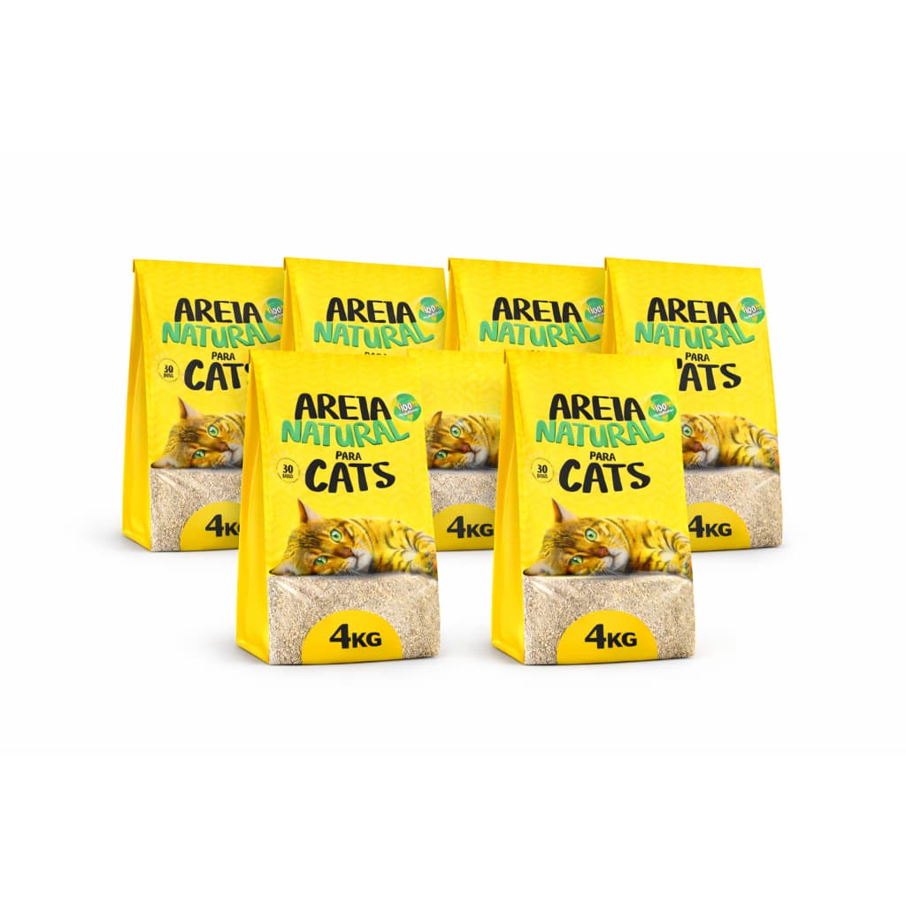 Areia Higiênica Natural Biodegradável Gatos Tiger Cats 4kg forma torroes firmes em 5 minutos kit com 6unids