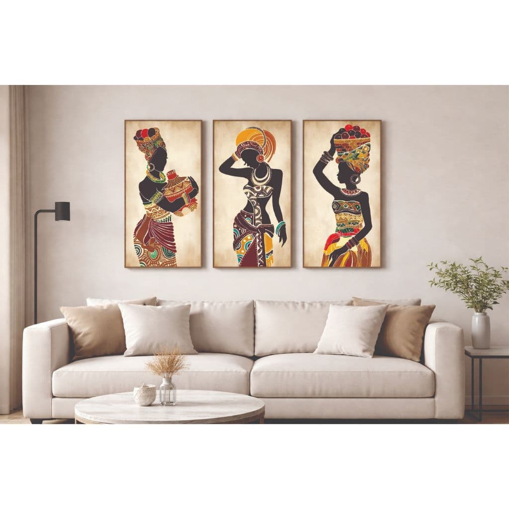 Quadro Decorativos 3 Peças 40x60 Africanas Vasos