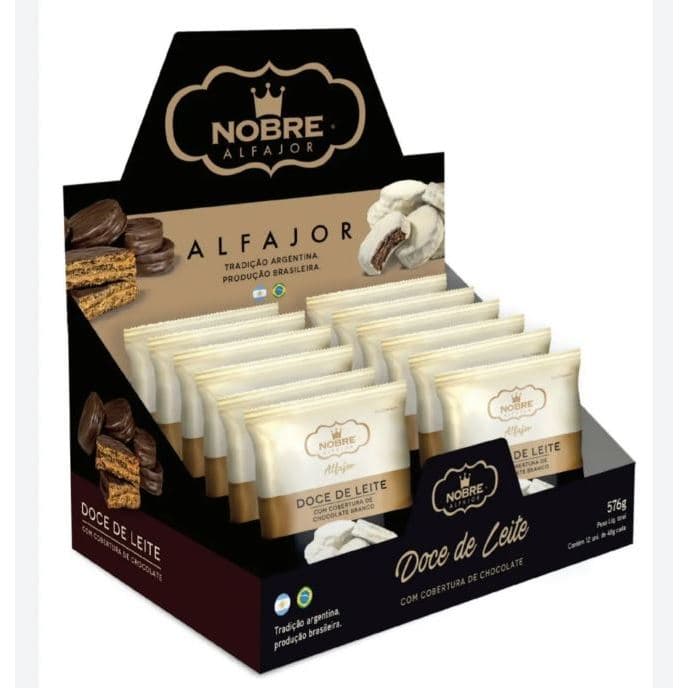 Alfajor Artesanal doce de leite com chocolate Branco Nobre 12 unidades