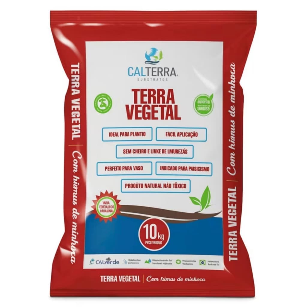 Terra Vegetal adubada com Húmus de Minhoca 10kg - Calterra