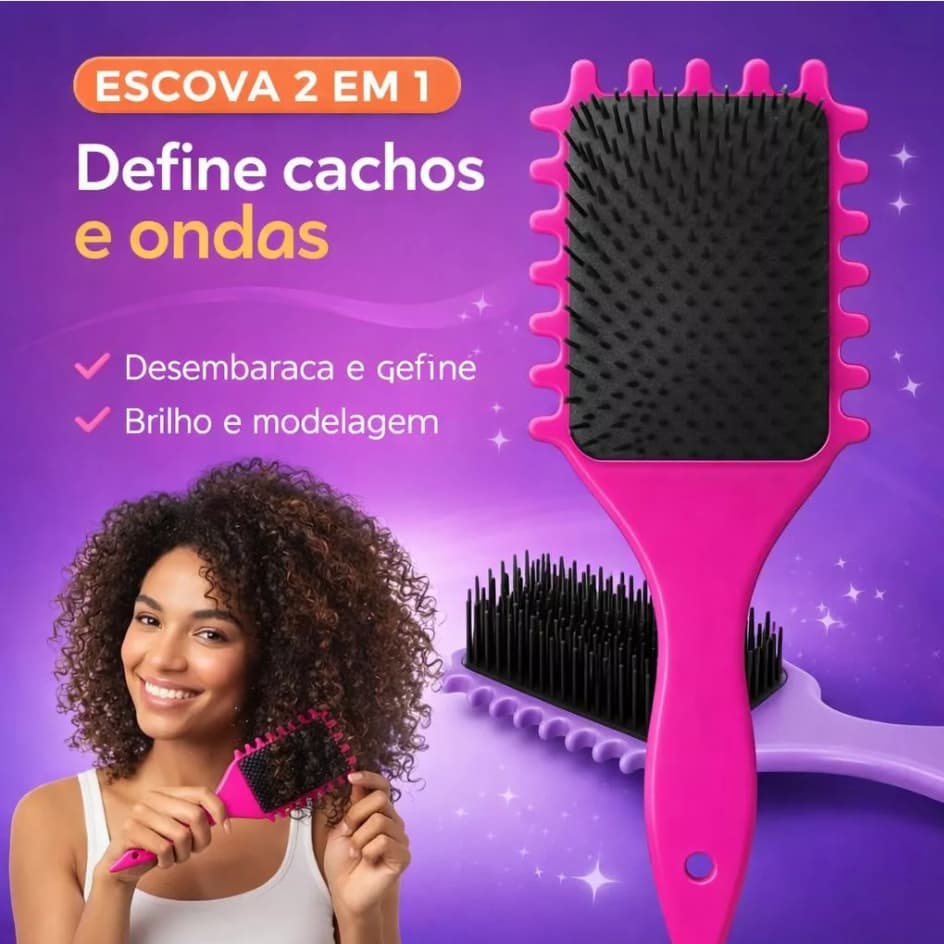 Escova para Cabelo Cacheado e Ondulado | Definição, Volume e Fitagem com Cerdas de Javali
