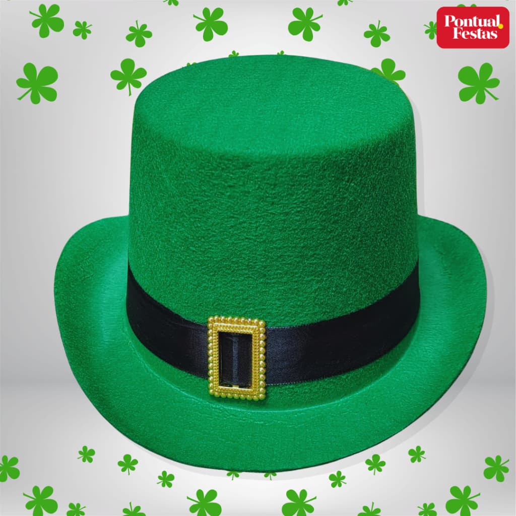 Cartola St Patricks Day Irlandesa Verde com Fivela,  Festa São Patrício, Saint Patrick, Duende, Leprechaun