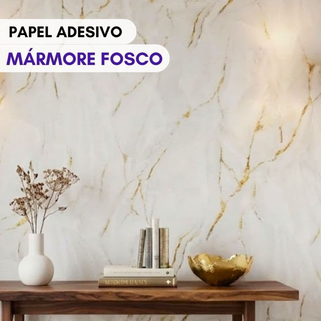 Papel de Parede Adesivo Mármore Dourado Vinílico Lavável Autocolante Cozinha Sala Quarto Banheiro 45cm x 5m