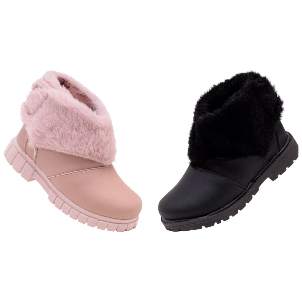 Bota Infantil Menina Feminina  fechamento em velcro 20 ao 27 Coturno com Pelinhos Fácil de Calçar Escolar Confortável