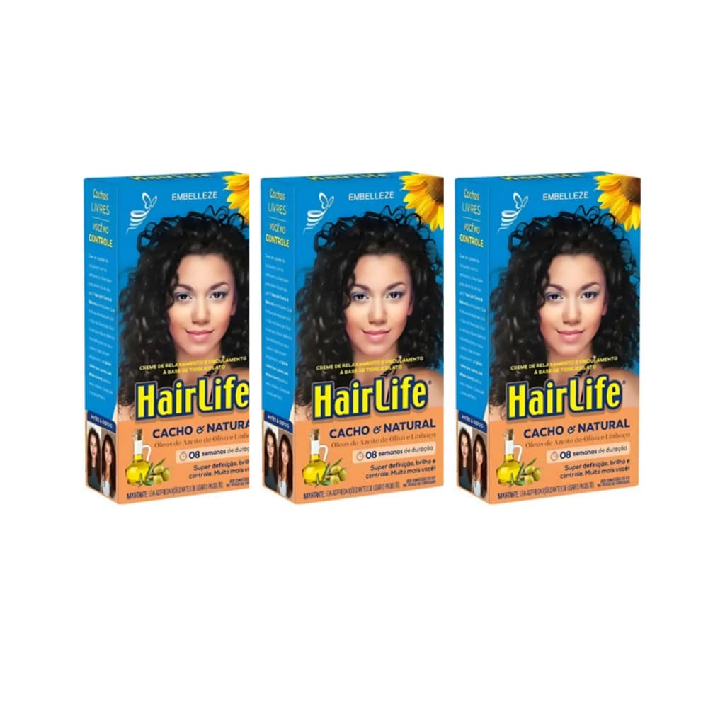 Creme Relaxante Hairlife Cacho E Natural Kit com 3 unidades