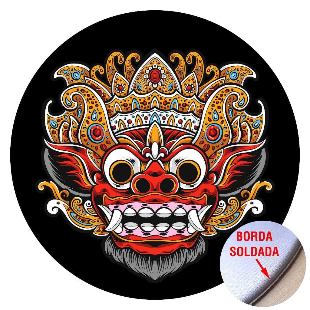 Mouse Pad Redondo Máscara Barong Bali Indonésia com Borda Soldada