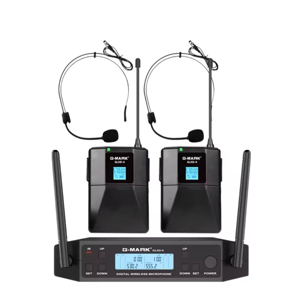 Sistema Microfone Sem Fio G-mark Glxd4 Duplo Headset Uhf Profissional