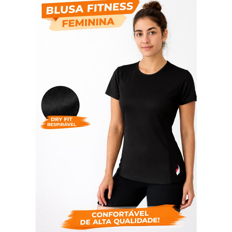 Camiseta Feminina Manga Curta Poliester Dry Fit Treino Academia