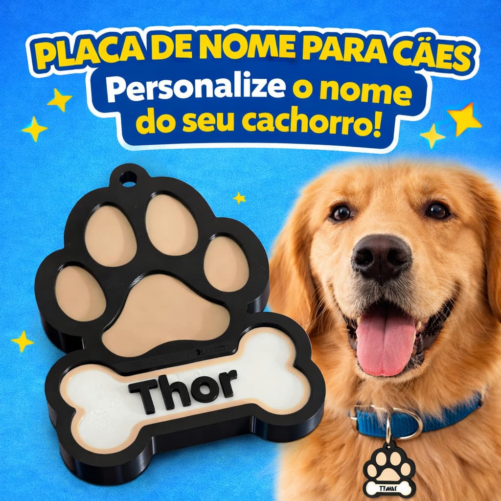Placa de Nome Para Cachorro Personalizada Pingente Pet Identificação Cão Coleira Plaquinha Com Nome Tag Patinha Osso Cac