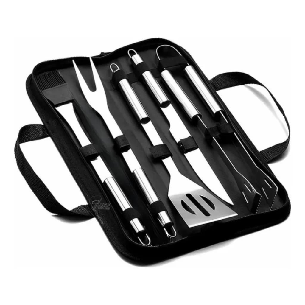 Kit Churrasco Com Estojo 2/3/5 Peças Aço Inox Com Garfo Faca e Pegador Com Bolsa de Transporte