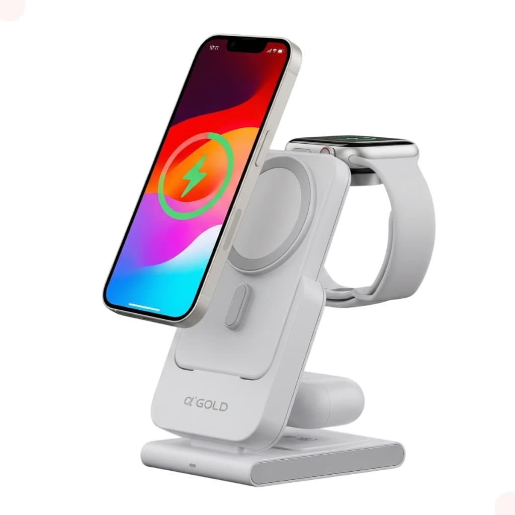 Carregador De Por Indução 3 Em 1 Para Celular, Relógio e Fone com 42,5 W e 10.000 mAh