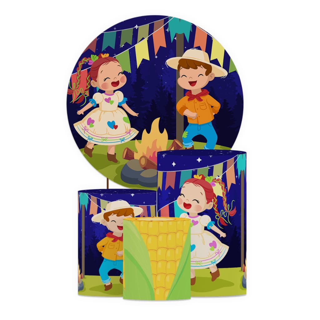 Decoração São João Capa Painel + Trio de Cilindros Festa Junina Arraiá Tecido Sublimação Enfeite