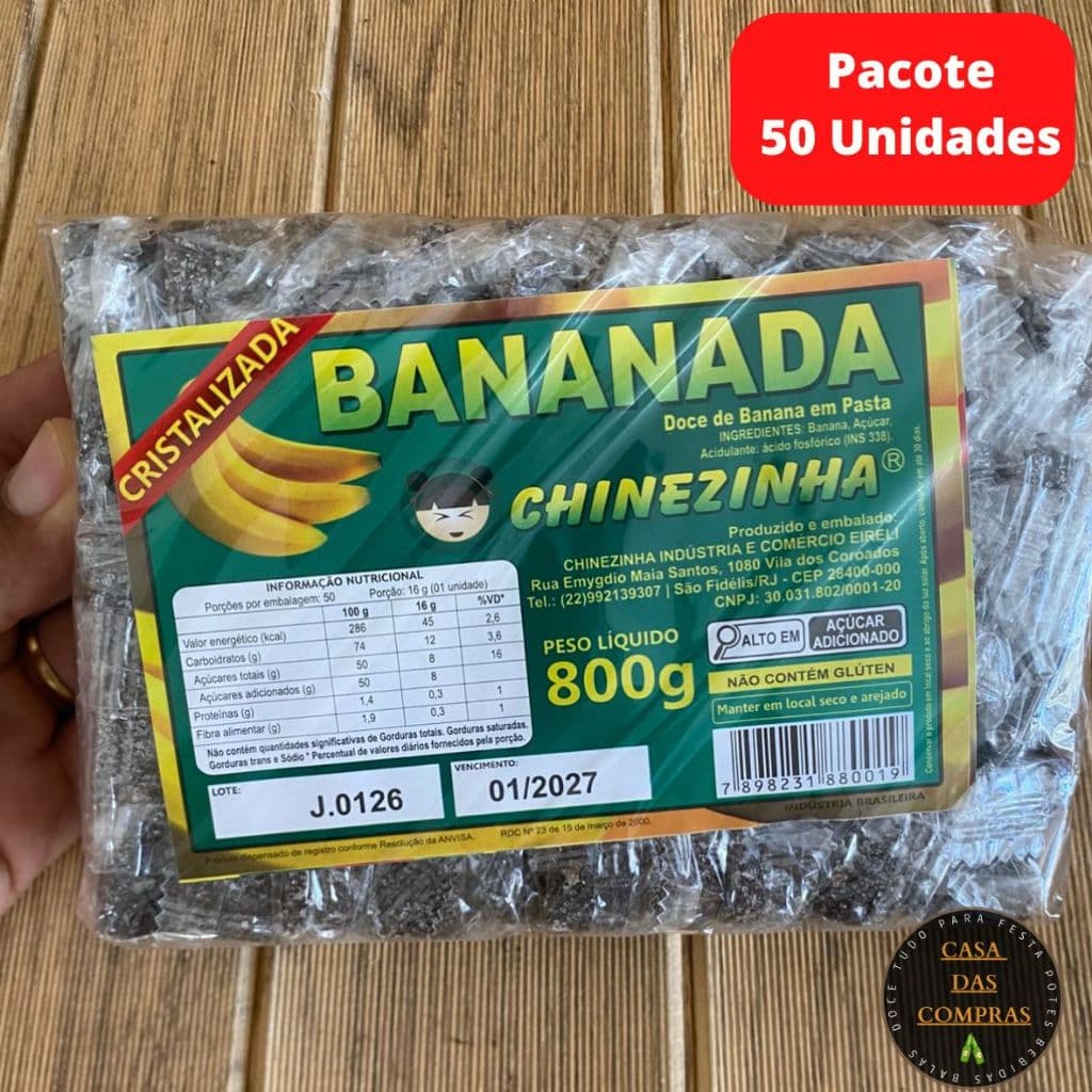 Doce Bananada Bananinha Cristalizada (Mariola) Chinezinha com 50 unidades Pacote com 800 gramas
