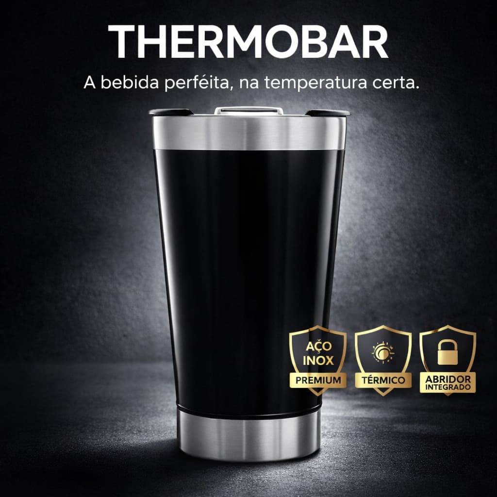 Copo Térmico Personalisável Inox 473ml com Tampa e Abridor | ThermoBar Steel