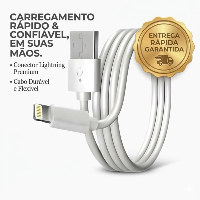 Cabo Lightning Conector USB carregamento rápido e confiável
