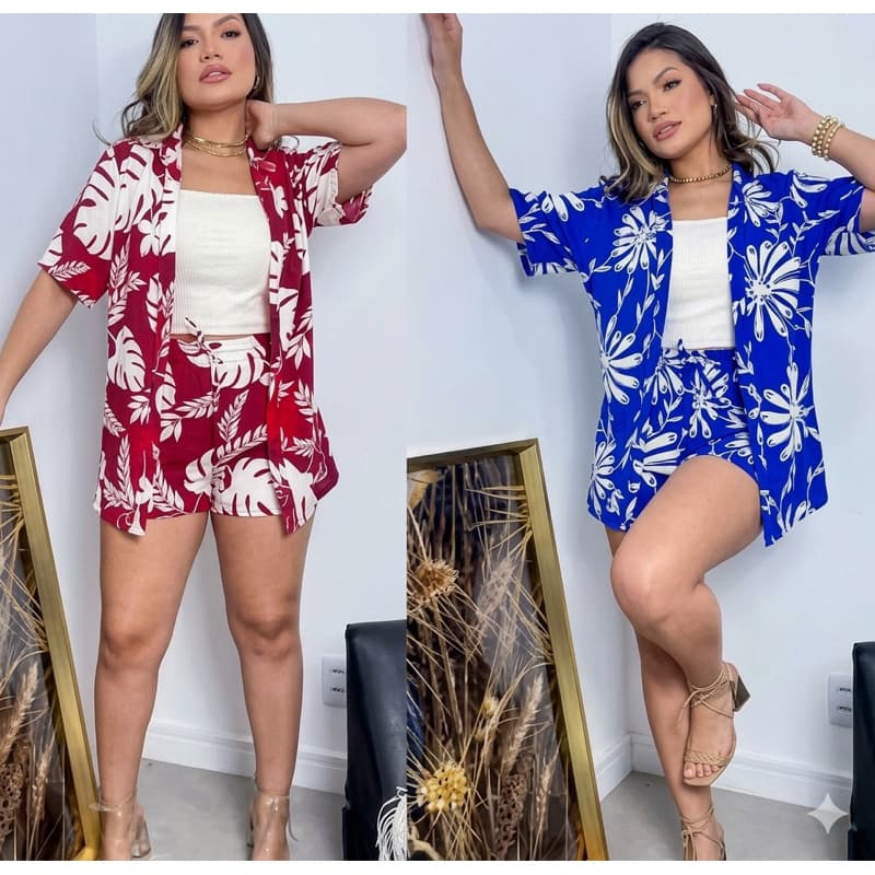 promoção kimono +shorts tecido Duna  floral com manga curta não tem bolso