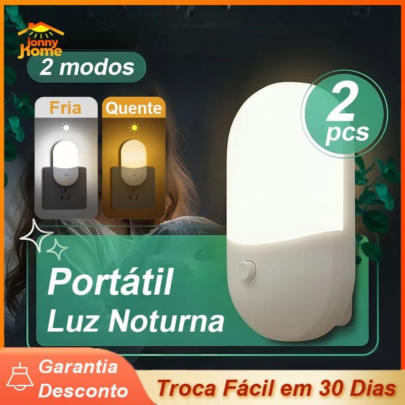 Kit 2 Mini Abajur de Tomada LED Luz Noturna para Quarto e Sala com Luz Quente e Fria