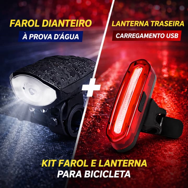 Kit Farol Bike lanterna Led Buzina Usb 250 Lumens + Sinalizador Traseiro Para Bike Led Recarregável