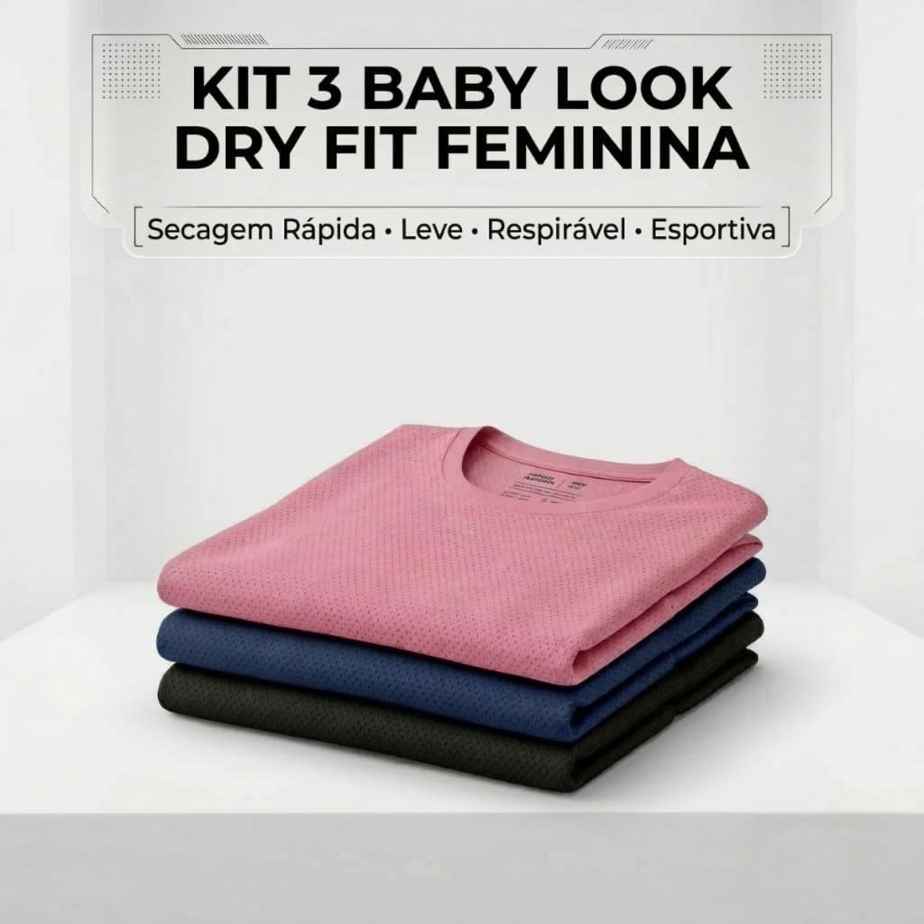 Kit 3 Baby Look Dry Fit Feminina Secagem Rápida Leve Respirável Esportiva