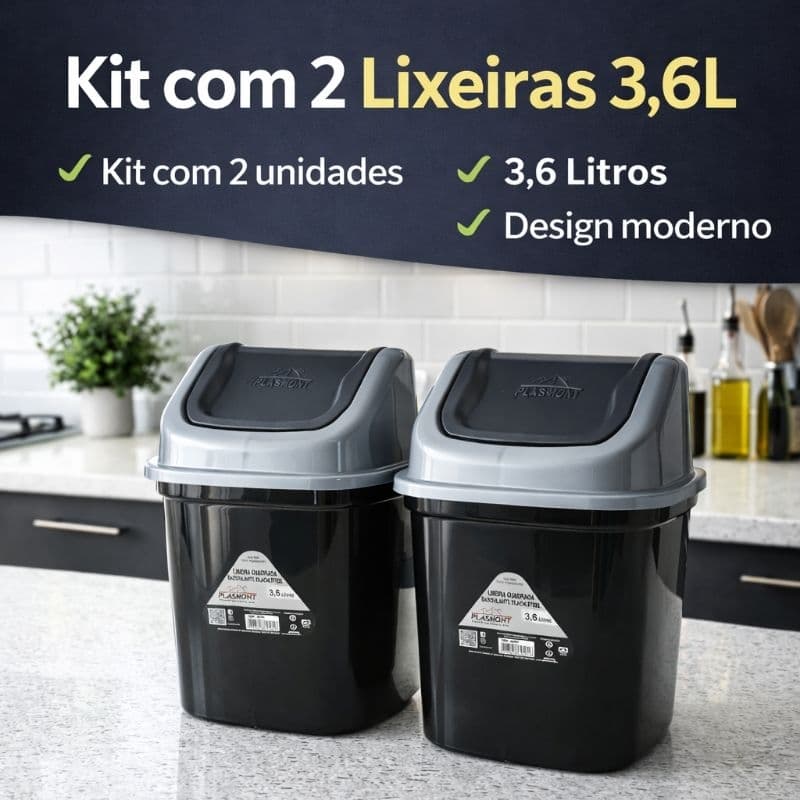 kit Lixeiras 3,6Litros modelo elegante e compacta