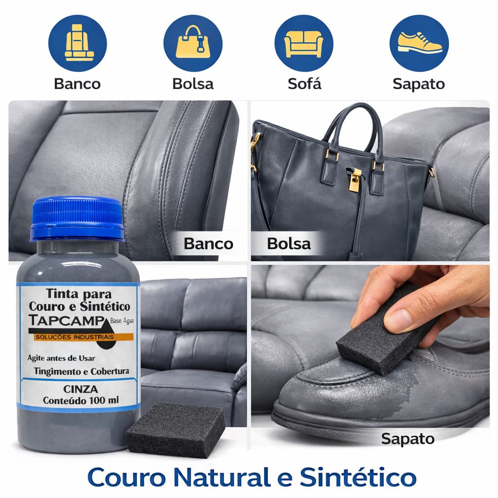 Tinta cinza semi brilho para banco couro e sintéticos base agua 100ml