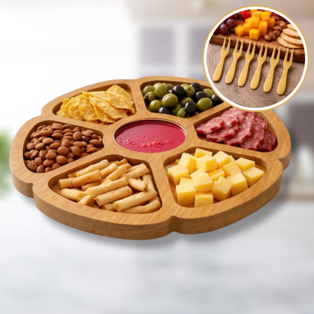 Kit Petisqueira Frios Com 6 Garfinhos Madeira Queijo Vinho Grande MDF