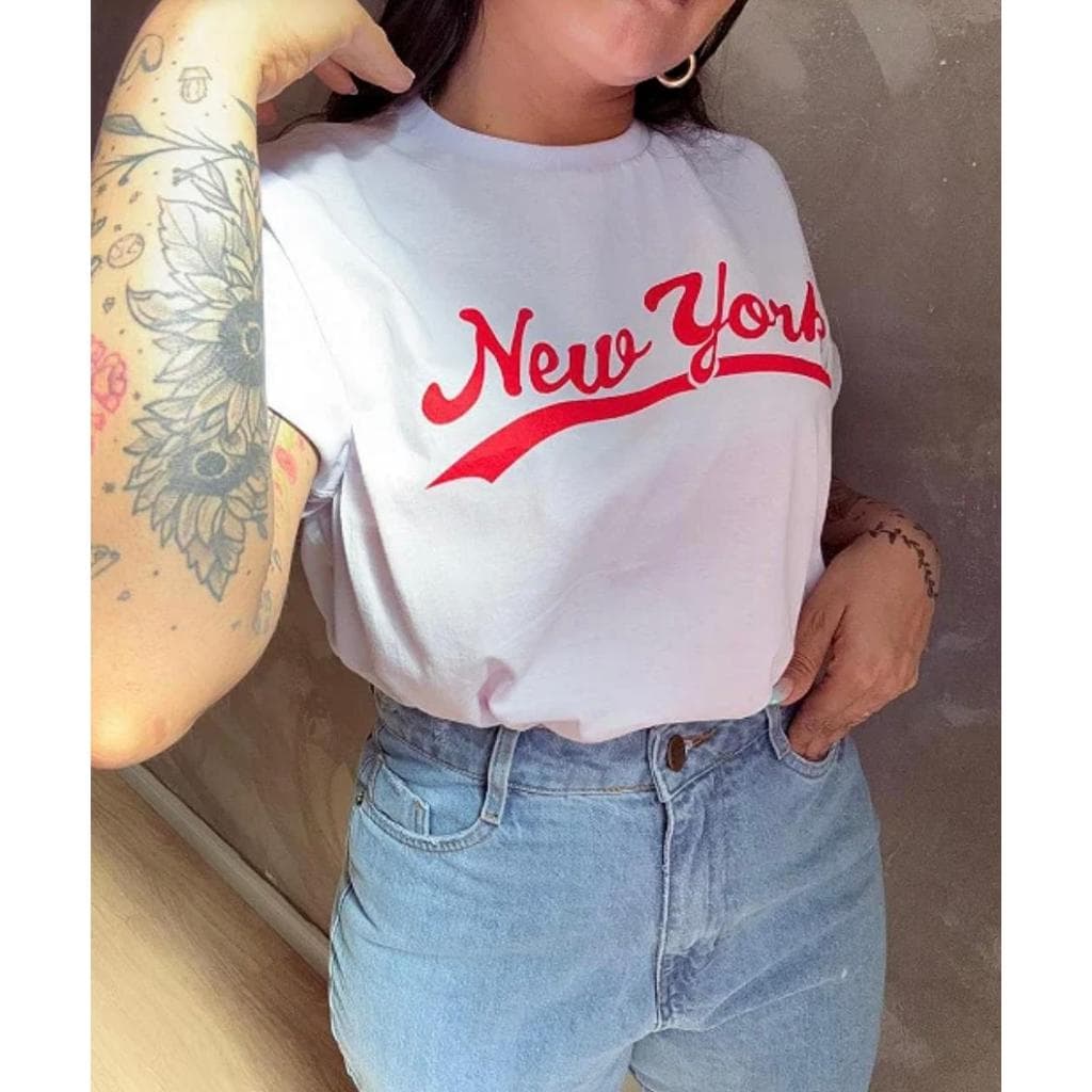 T-Shirt Feminina Estampada Camiseta Gola Redonda Blusa 100% Algodão