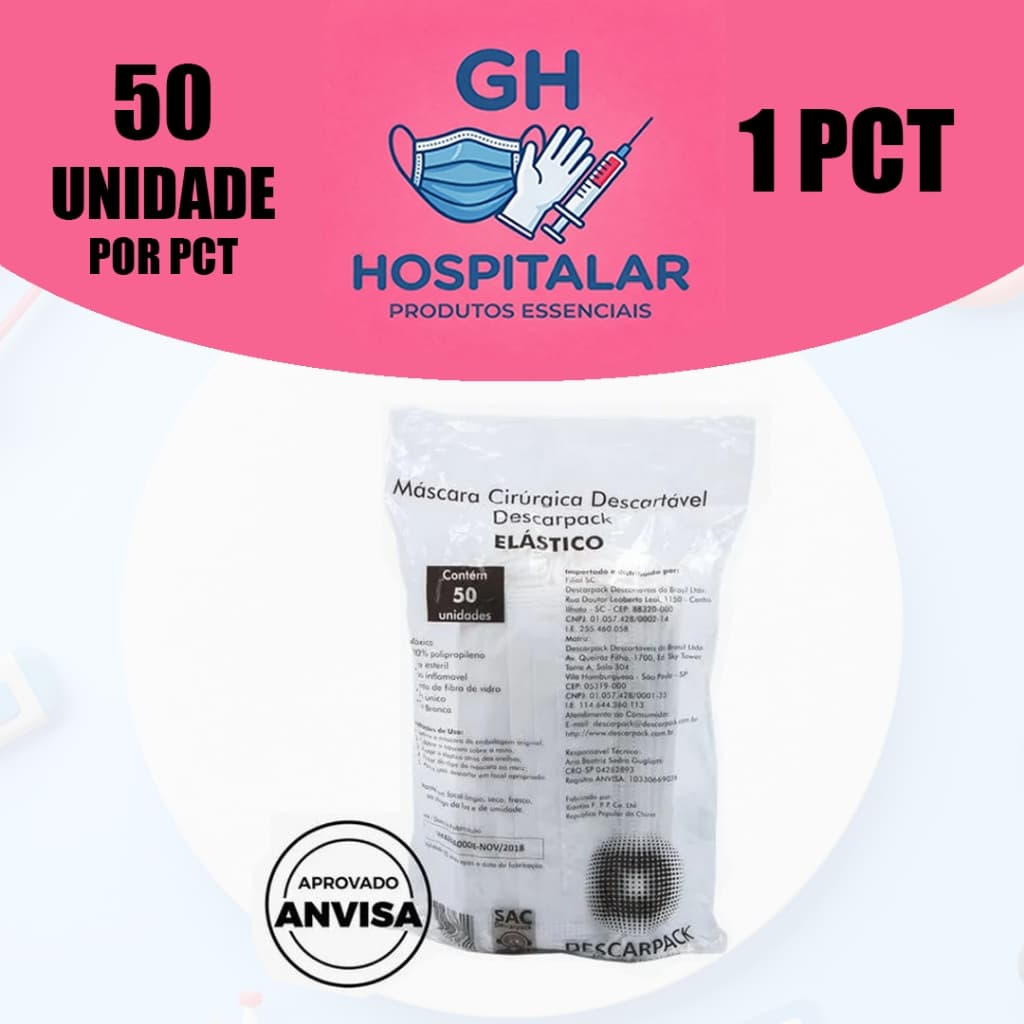 Máscara Descartável No Saquinho Tripla, Branca, Clip Nasal, C/elástico