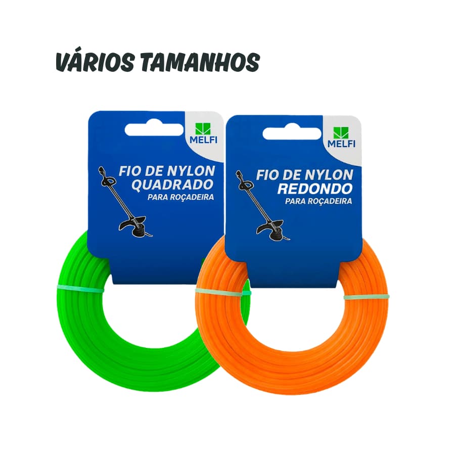 Fio de Nylon Roçadeira Melfi Redondo/Quadrado Vários Tamanhos | 2 Formatos