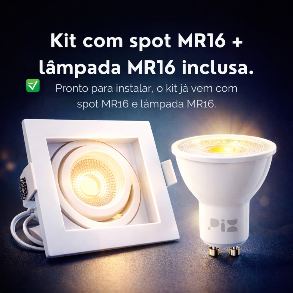 Kit Spot MR16 Embutir Branco + Lâmpada MR16 LED Inclusa Direcionável Moderna Sala Quarto Cozinha Gesso Forro Promoção FG
