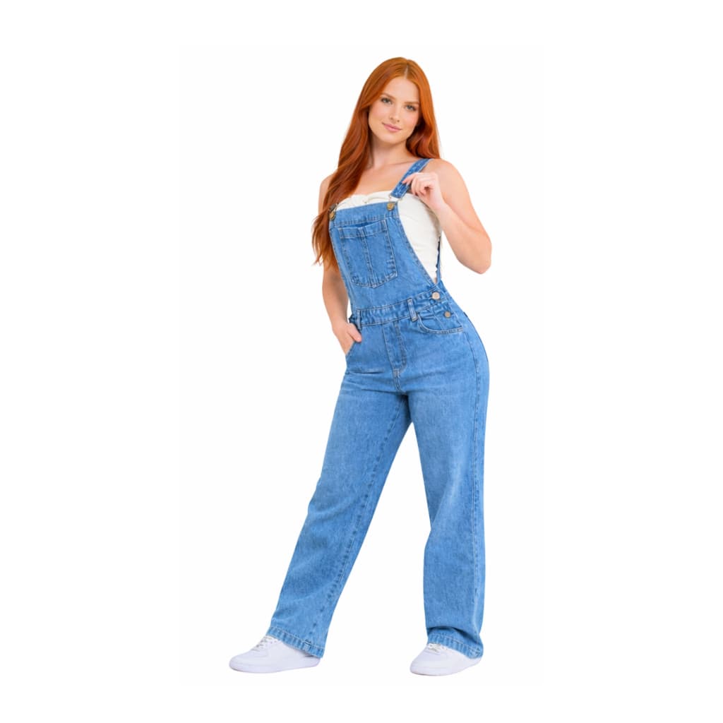 Jardineira Jeans Feminina Macacão Calça Slim Cintura Alta Longa Moda Feminina Com Elastano Modelagem