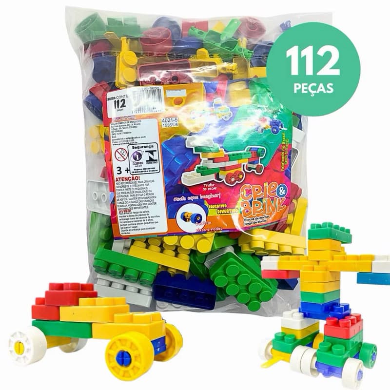 Blocos De Montar 112 Peças Grandes Brinquedo Educativo