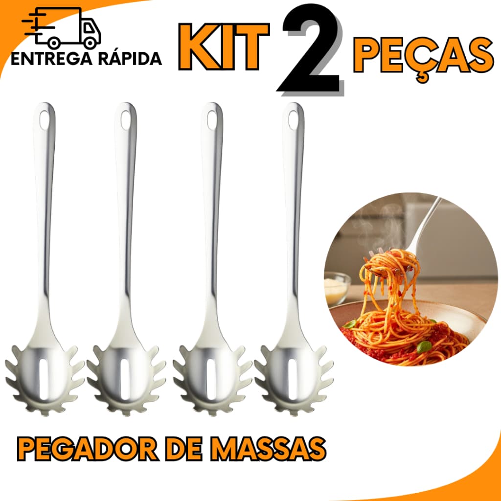 Kit 2 3 ou 1 Pegador de Massa Inox Cozinha Utensilio Resistente para Macarrao e Espaguete