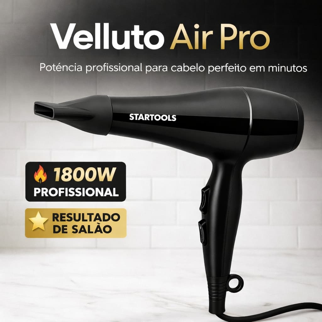 Secador de Cabelo Profissional 1800W Velluto Air Pro Secagem Rápida Antifrizz 127V