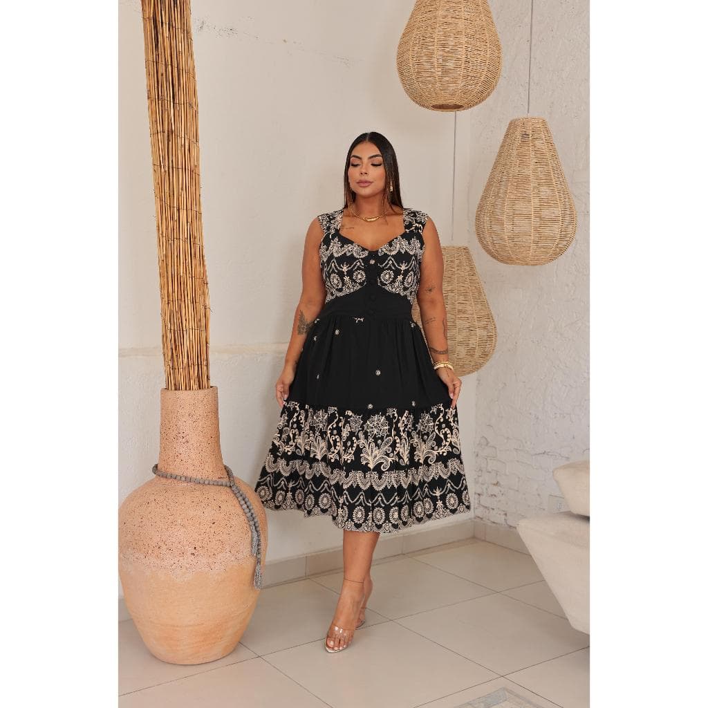 Vestido Mid Alça Larga Plus Size Feminino Tamanhos 46 ao 54