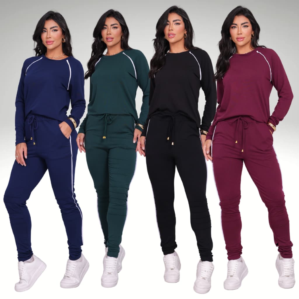 Conjunto Feminino Moletinho Inverno Casual Blusa Manga Longa e Calça Tedência Slim ao Plus Size