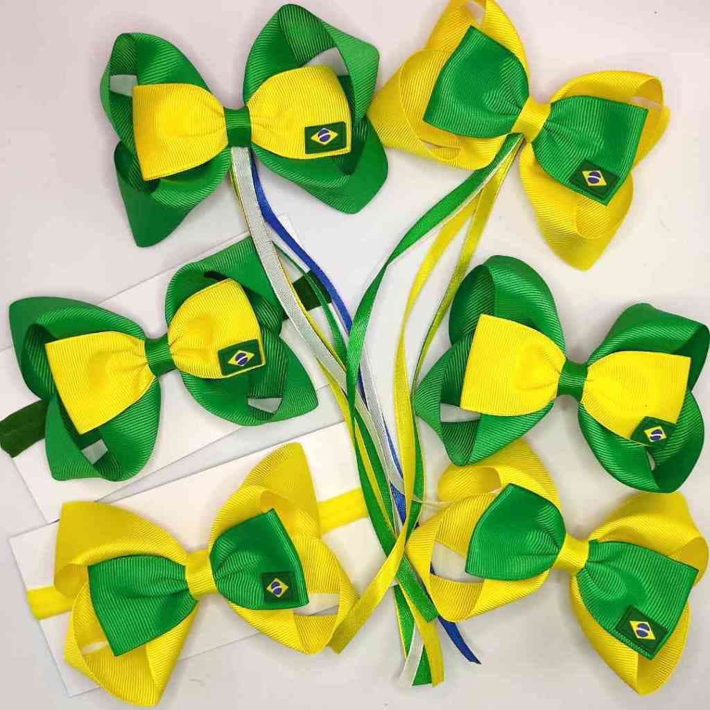 Laço Infantil Copa Brasil Luxo - LAÇO MESVERSARIO ACESSORIO DE CABELO INFANTIL
