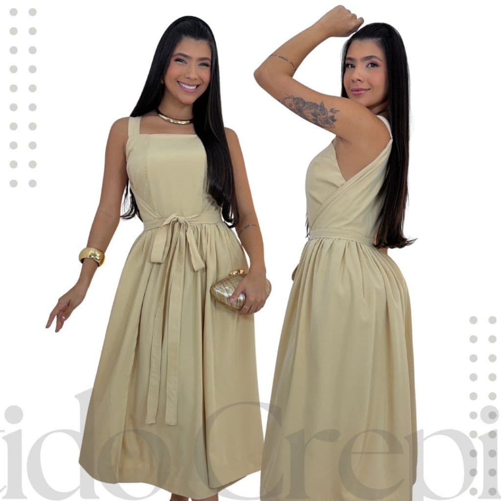 Vestido Feminino Ajustável Crepinho Ajustável Rodado Elegante NÃO TRANSPARENTE Tecido Duplo Várias Cores Moda Casual