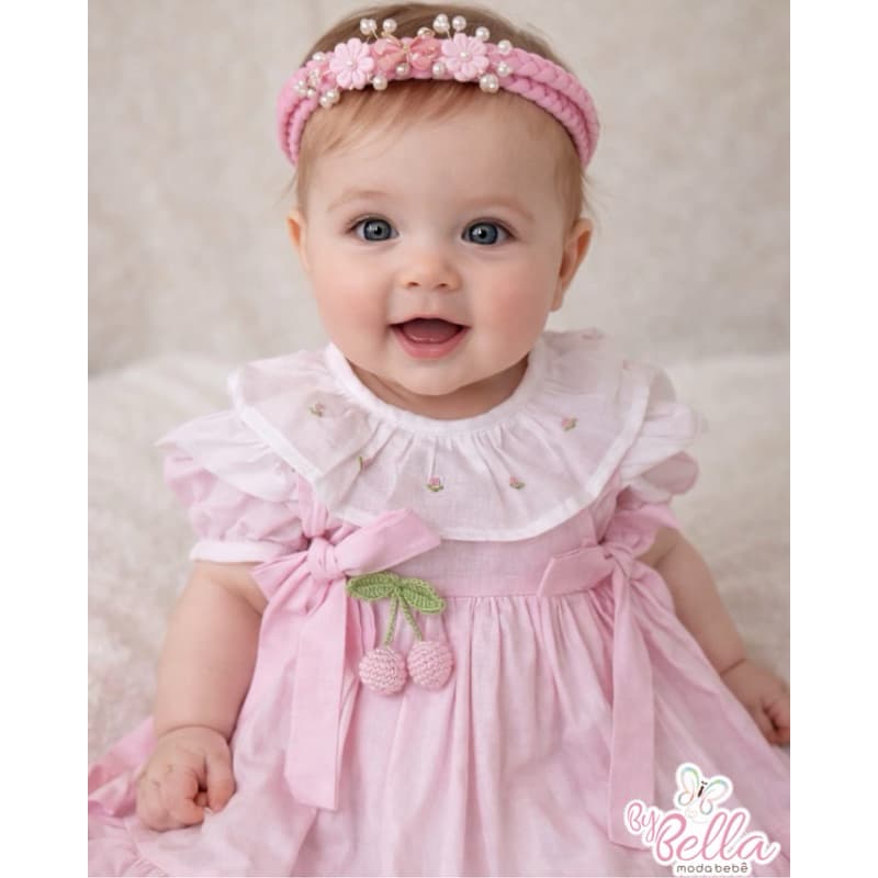 VESTIDO INFANTIL BORDADO CEREJA ROSA