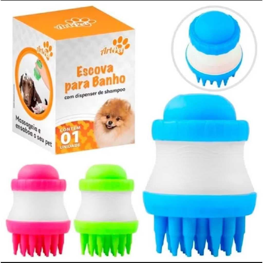 Escova Massageadora banho Pet Dispenser De Shampoo