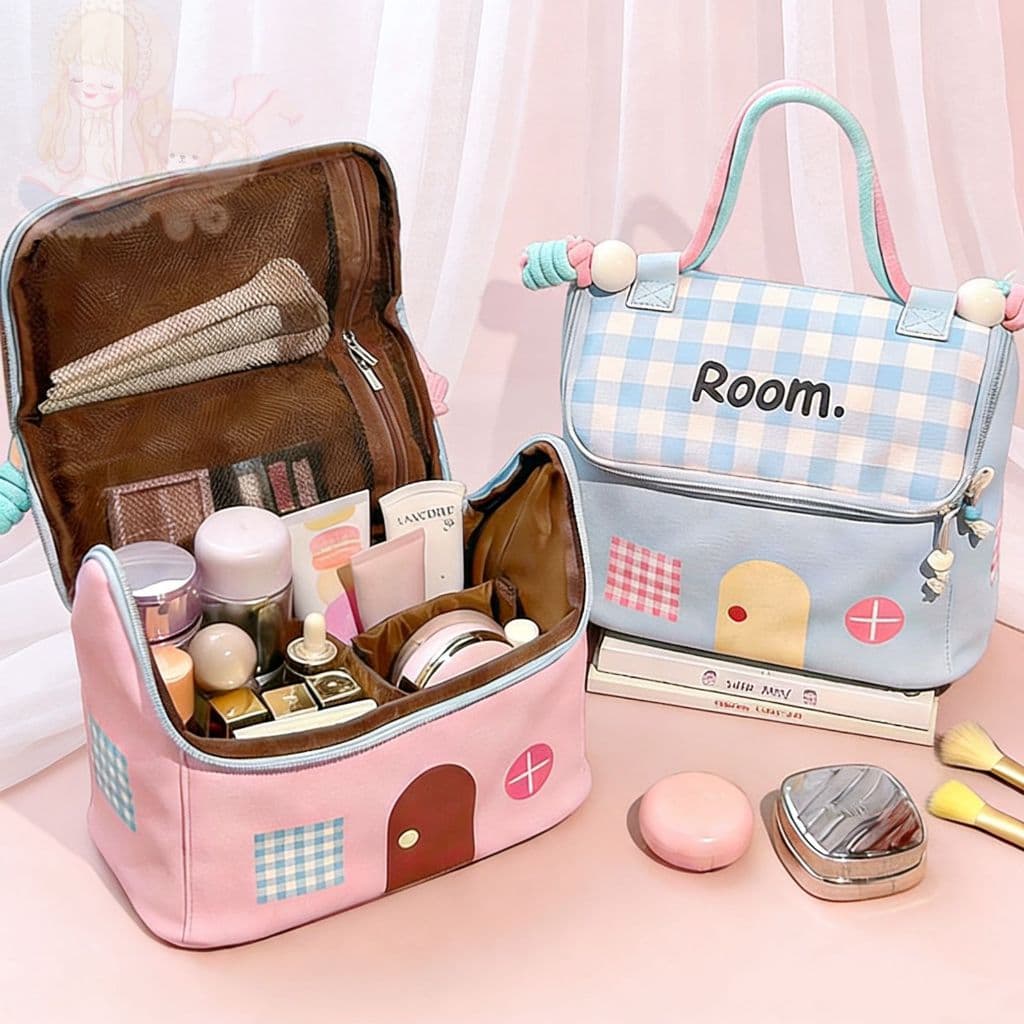 Bolsa de Maquiagem em Formato de Casa Kawaii - Organizador de Cosméticos Impermeável