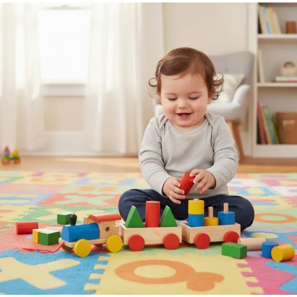 Trenzinho de  Monta Brinquedo Colorido Interativo de  Encaixa Crianças 18 Mês