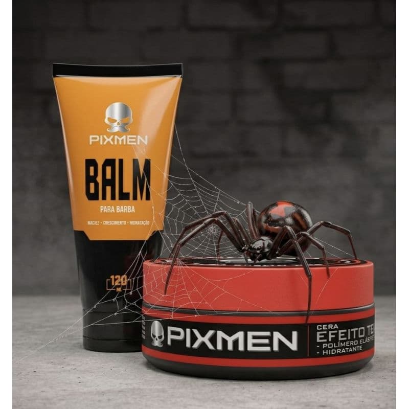 Kit Pixmen Cuidados Masculino Barba e Cabelo estilosos - Balm para Barba e Cera fixadora Efeito Teia