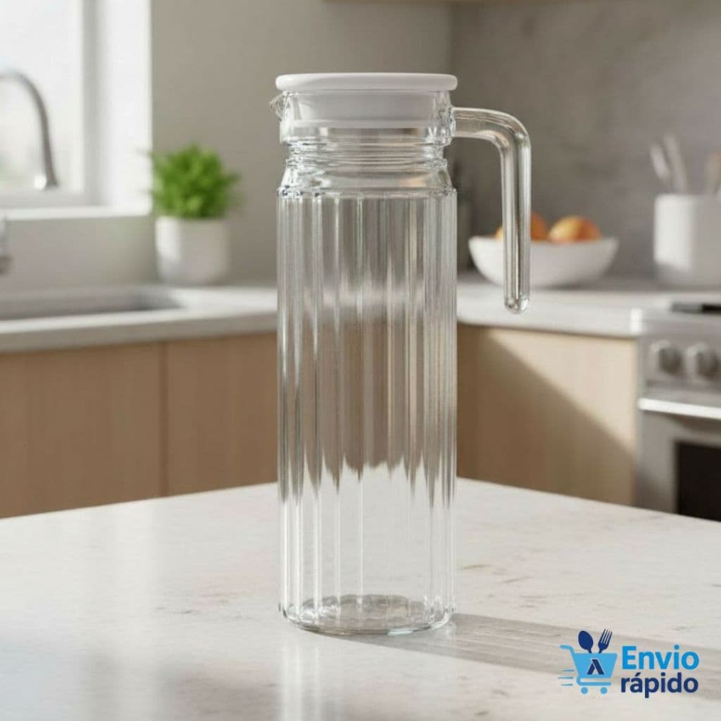 Jarra de Vidro Canelada 1 Litro Transparente c/ Alça Frigo Resistente Suco Água Refrigerante