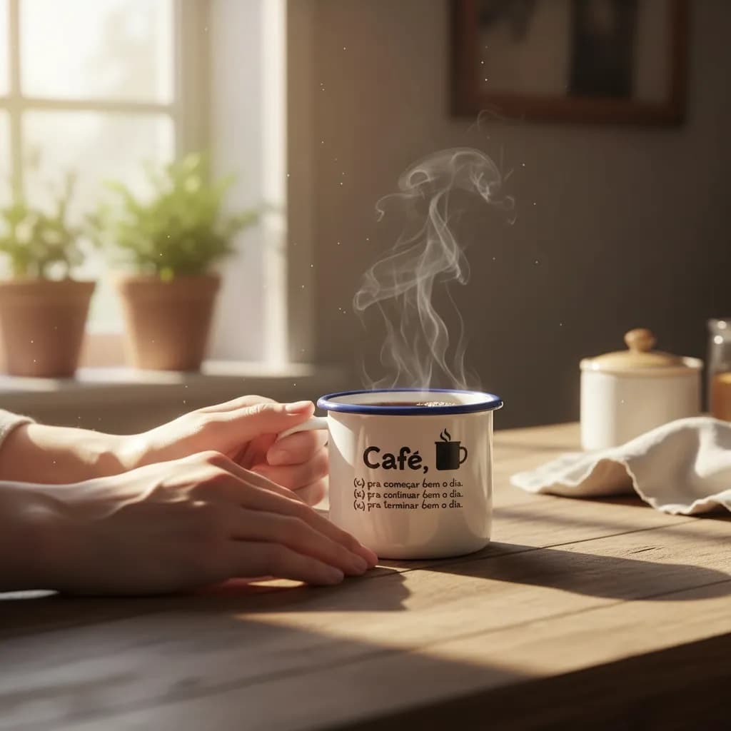 Caneca Esmaltada Café Personalizada Frases 150ml Estampada