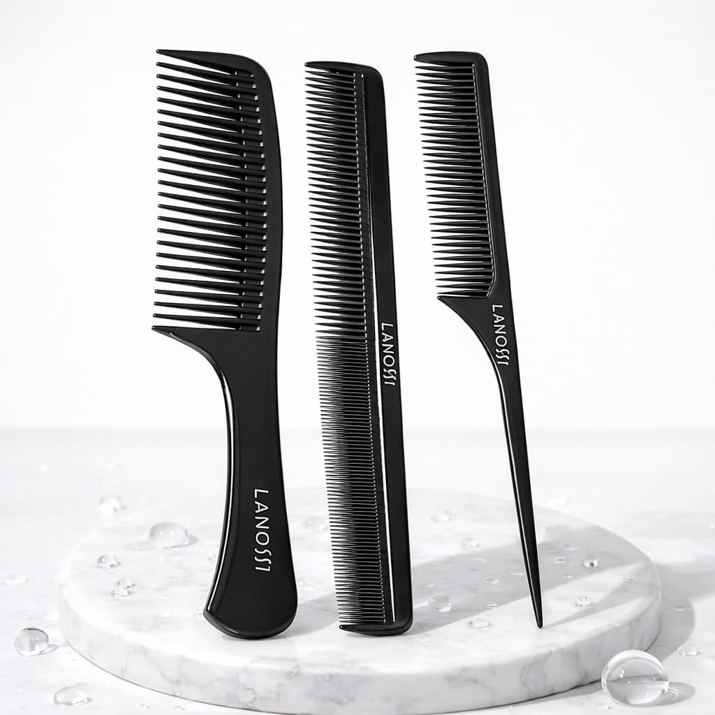 Conjunto de Pente com 3 Unidades Para Cabelos Penteado Preto Lanossi