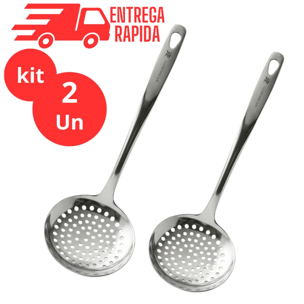 Kit 2 Escumadeira Fritura Aço Inox Resistente 32cm Utensílio Cozinha Profissional Restaurante Buffet