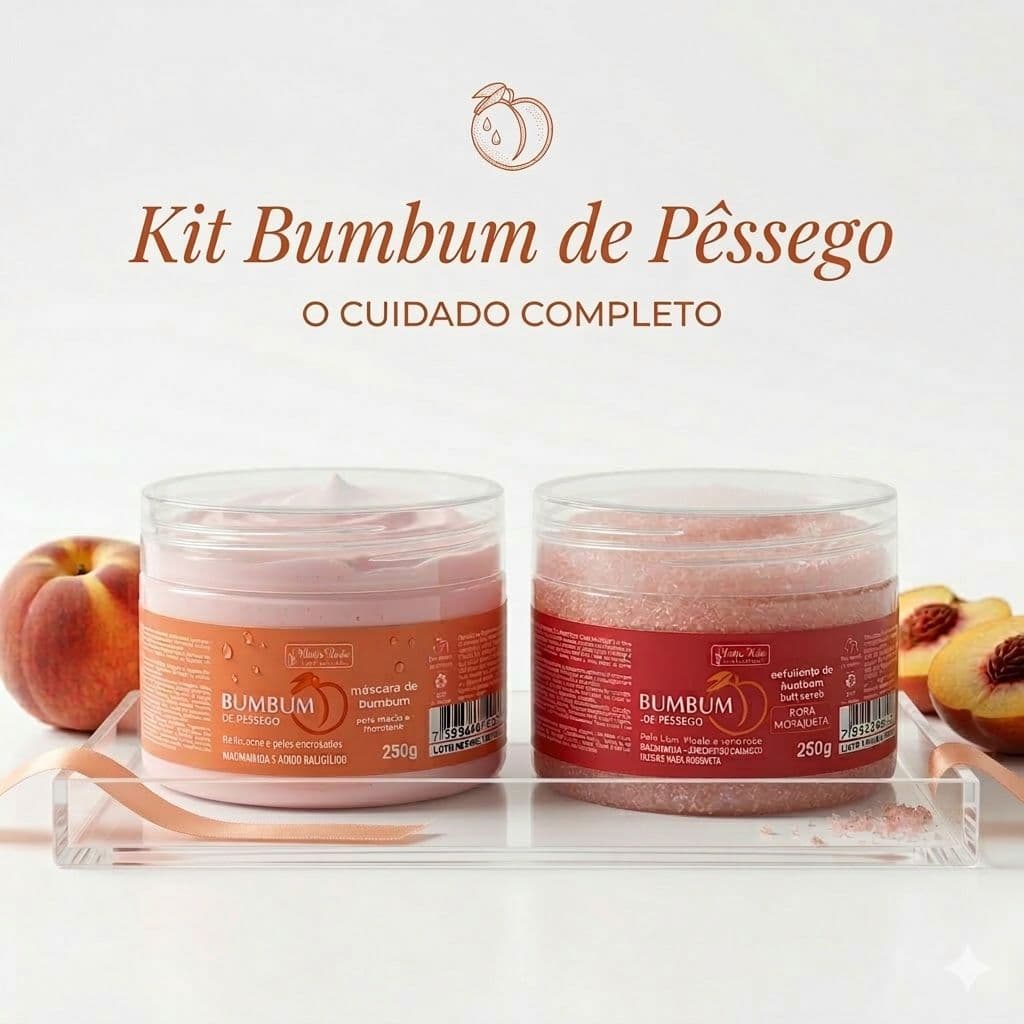 Kit Bumbum de Pêssego Esfoliante  Rosa Mosqueta + Mascara Hidratante 250gr Matto Verde