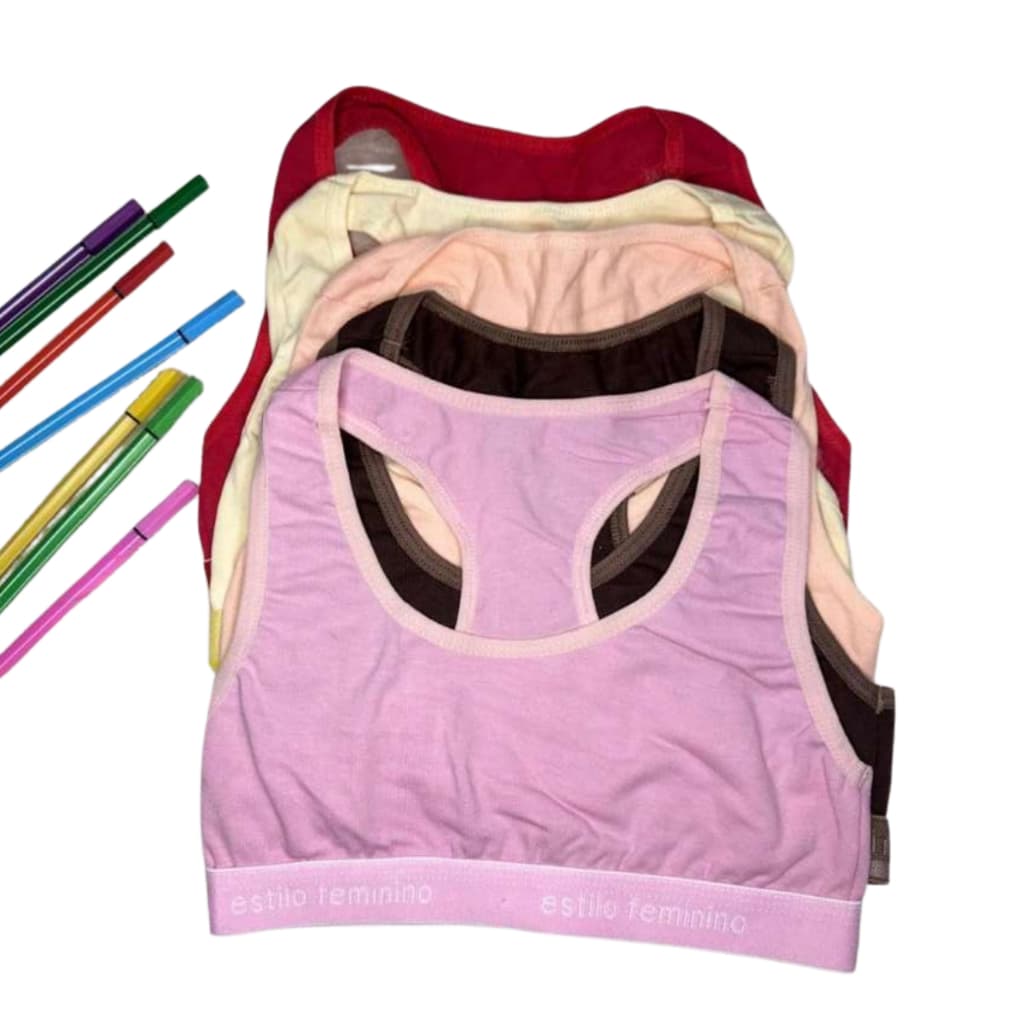 Kit 5 Sutiã Infantil Menina Algodão Nadador Cotton Respirável Estilo Casual Juvenil Peças Sortidas