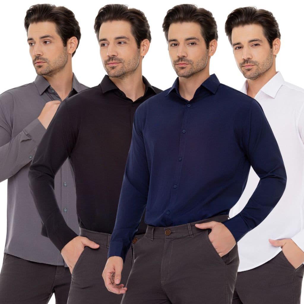 Kit 4 Camisa Social Masculina Manga Longa Slim Fit Elegante Casual Trabalho Premium Passa Fácil